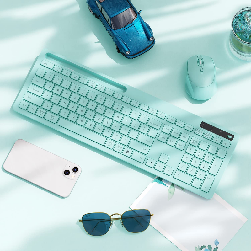 Green Keyboard and Mouse Wireless, Teal Wireless Keyboard with Phone Holder USB