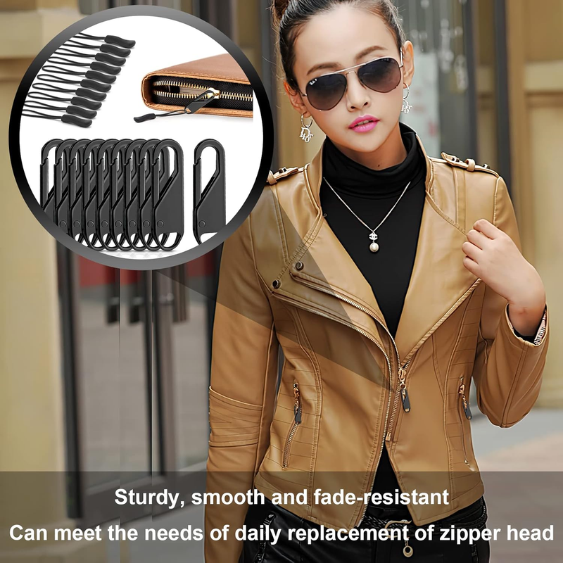 Zipper Pull Replacement, 10 Pcs Metal Zipper Pull Tags and 10 Pcs Zipper Pulls,