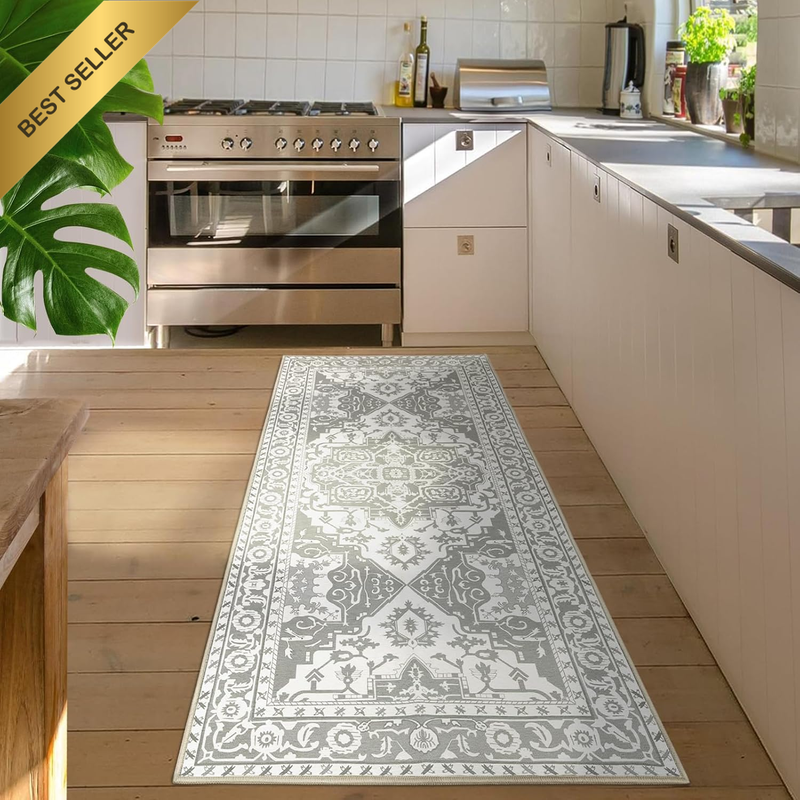 Extra Long Wide Thick Kitchen Runner Rug 80x180cm Washable Non-Slip Grey
