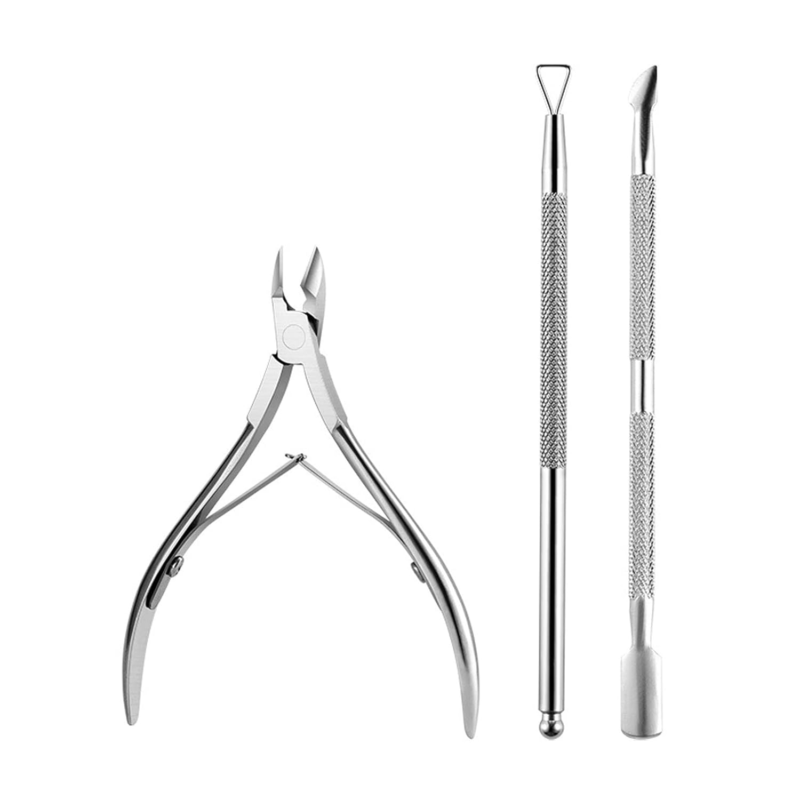 3 Stück Nagelhautzange mit Nagelhautschieber,  Nagelhaut trimmer,  Edelstahl Nagel