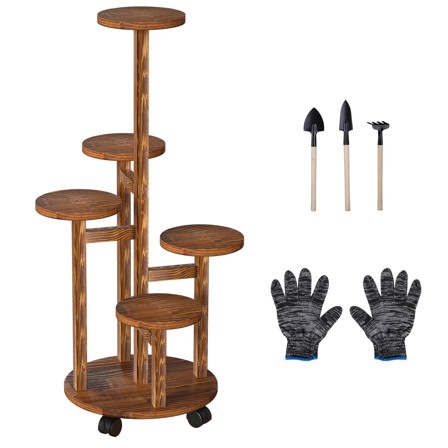 5 Tier Wood Plant Stand Indoor Corner Plant Stand Pine Wood Outdoor Plant Stands