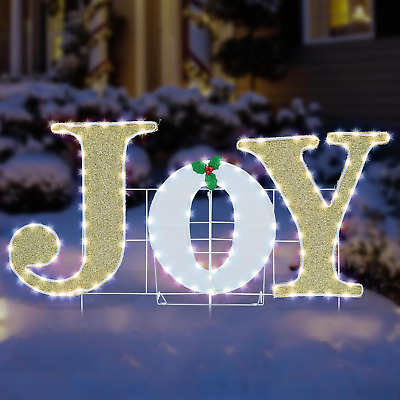 Outdoor Christmas Joy Nativity Decoration - Christmas Lighted Joy with Holly Ber
