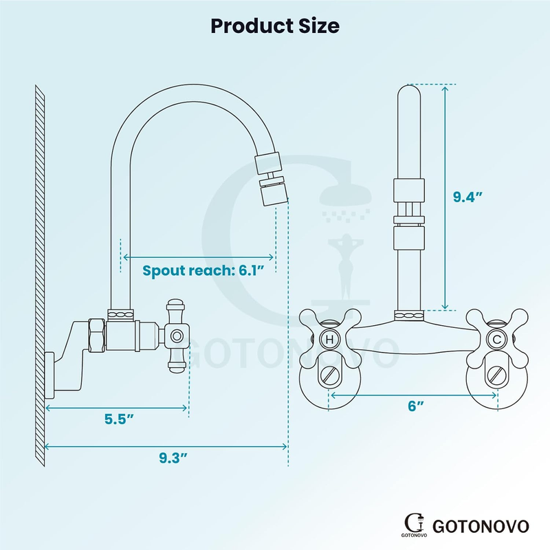 Polish Chrome Kitchen Sink Faucet Wall Mount 6 Inch Center Adjustable Hole Dista
