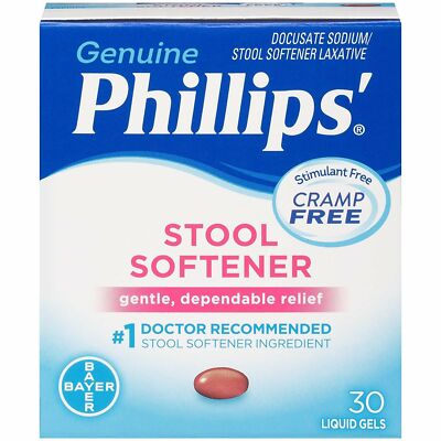 Genuine Phillips' Stool Softener Laxative Gentle Dependable Relief 30ct 2 Pack