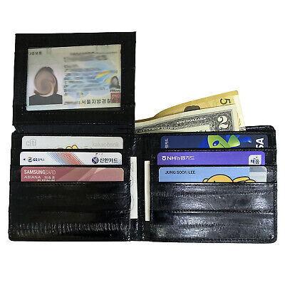 Genuine Eel Skin Leather Bifold Wallet For Men Credit Card Wallet 1 ID Window 