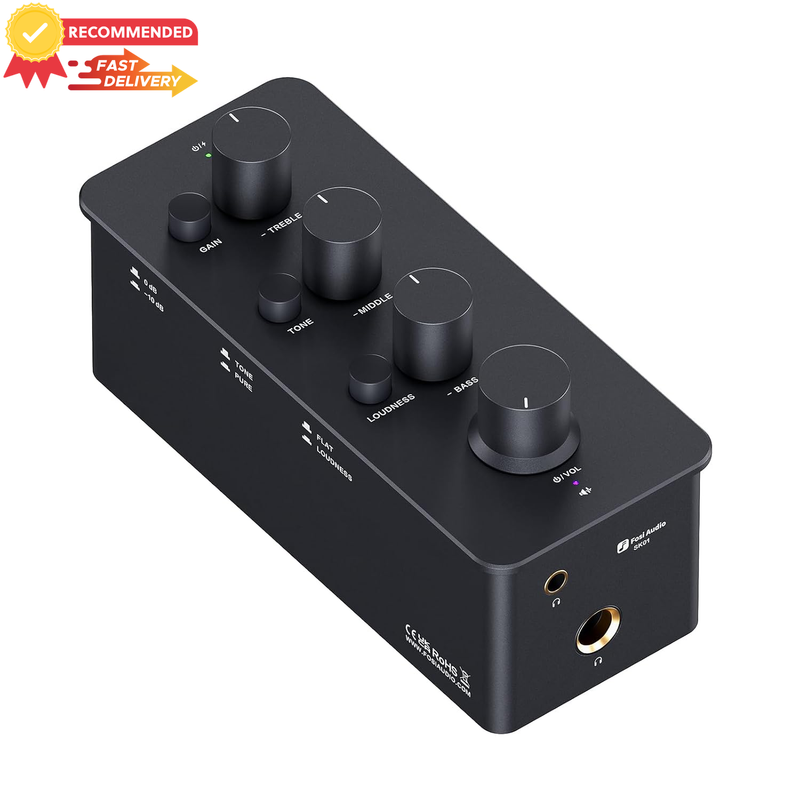Portable Headphone Amplifier Preamp with EQ Bass Treble Loudness 3.5mm/6.35mm