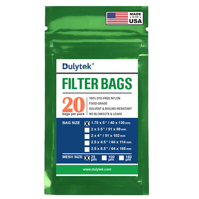 Dulytek Premium Nylon 20pcs Filter Bags, 1.75''x5'' -  25 / 100 / 160 Micron Mesh