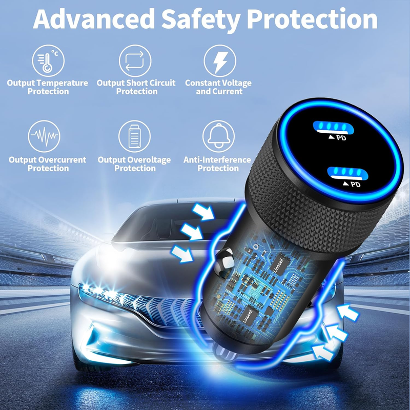 [Apple MFi Certified] iPhone 16 Car Charger,  90W USB C Car Charger Dual PD Powe