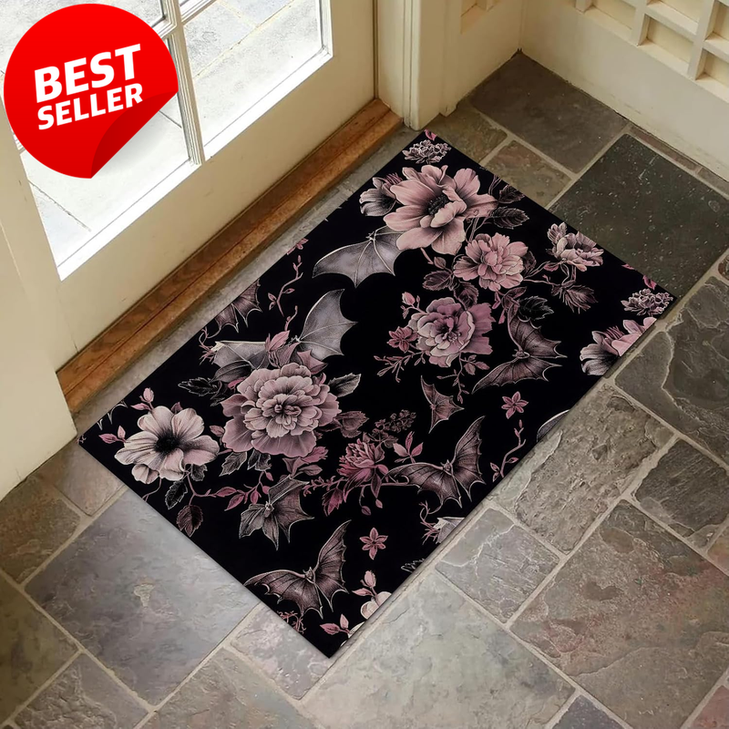 Gothic Floral Bat Door Mat Non Slip Entry Rug Vintage Indoor 17x29.5 - US