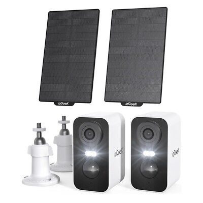 2PCS ieGeek Outdoor Wireless Solar Security Camera Home WiFi Battery CCTV System