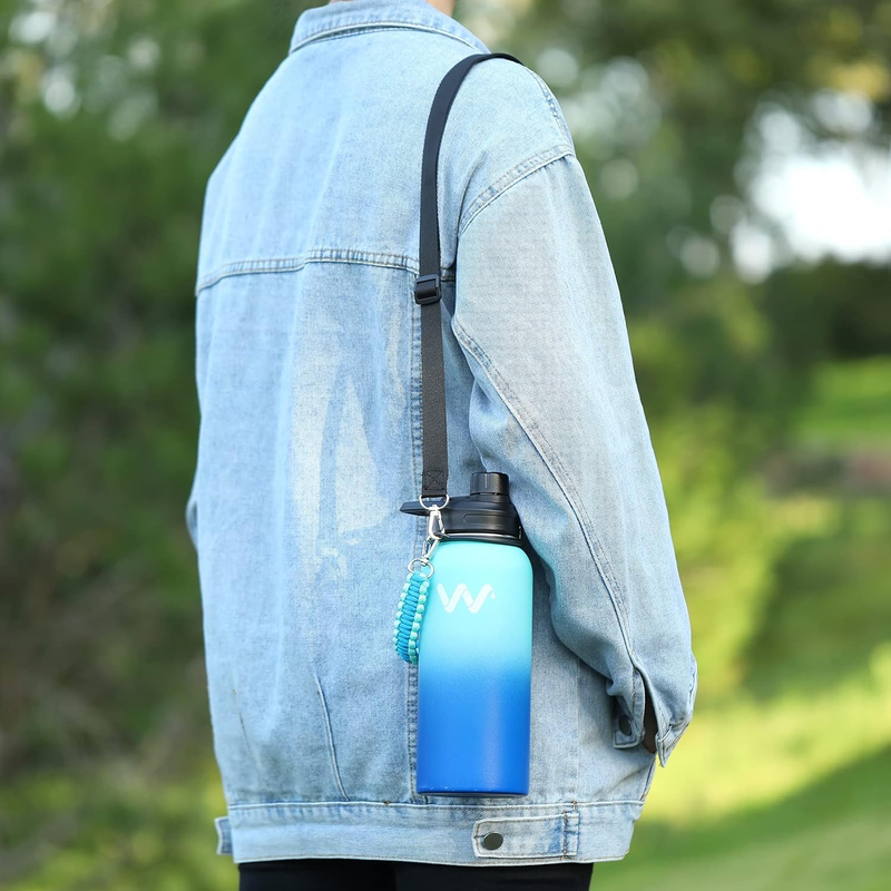 Insulated Water Bottle with Paracord Handles & Strap & Straw Lid & Spout Lid,Reu