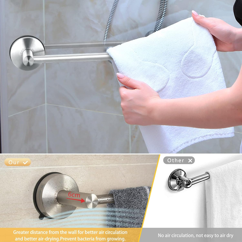 DGYB Suction Cup Towel Bar for Bathroom 17 Inch Brushed Nickel Towel Holder Stai