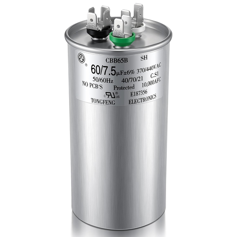 60+7.5 Uf 370/440V CBB65 Dual Run round Capacitor for AC Motor Heat Pump Fan