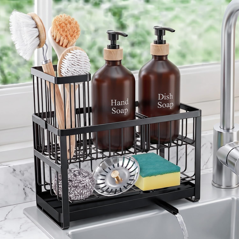 2-Tier Kitchen Sink Caddy, Dish Brush Sponge Holder for Sink