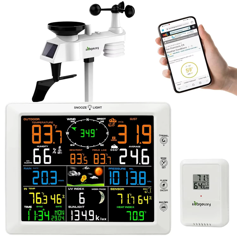 WiFi Weather Station with 8.3 inch Color Display Wireless Outdoor Sensor Measure