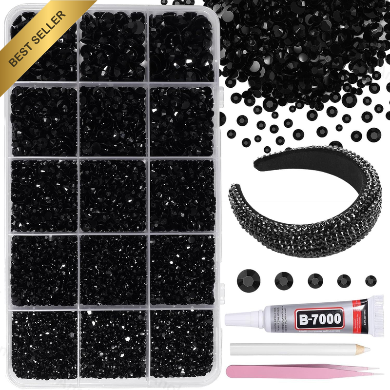 16000Pcs Resin Jelly Rhinestones with Tweezers for Crafting, Black 2-6Mm Mixed S