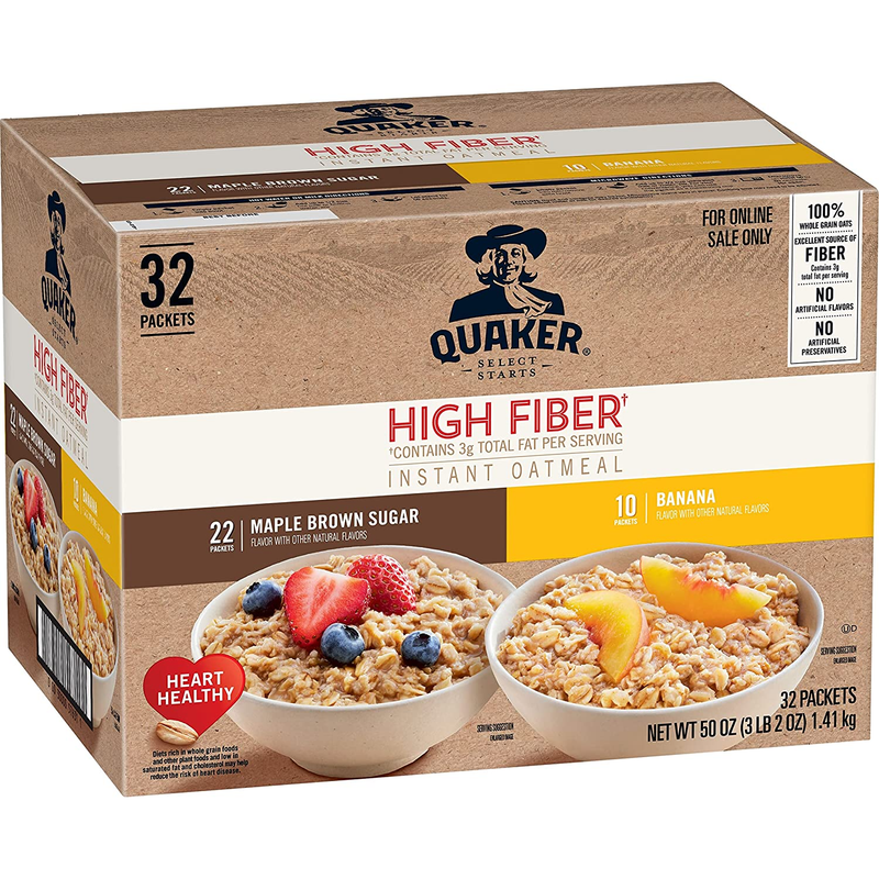 32-Pack Quaker Instant Oatmeal, High Fiber, Maple Brown Sugar & Banana