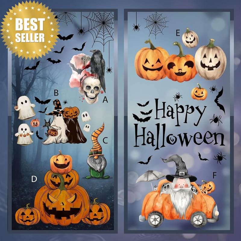 9 Sheets Halloween Window Clings, Scary Halloween Window Stickers, Removable Dou