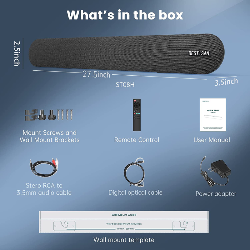 80 Watts Soundbars for TV Home Theater Speaker with HDMI Optical RCA AUX Port