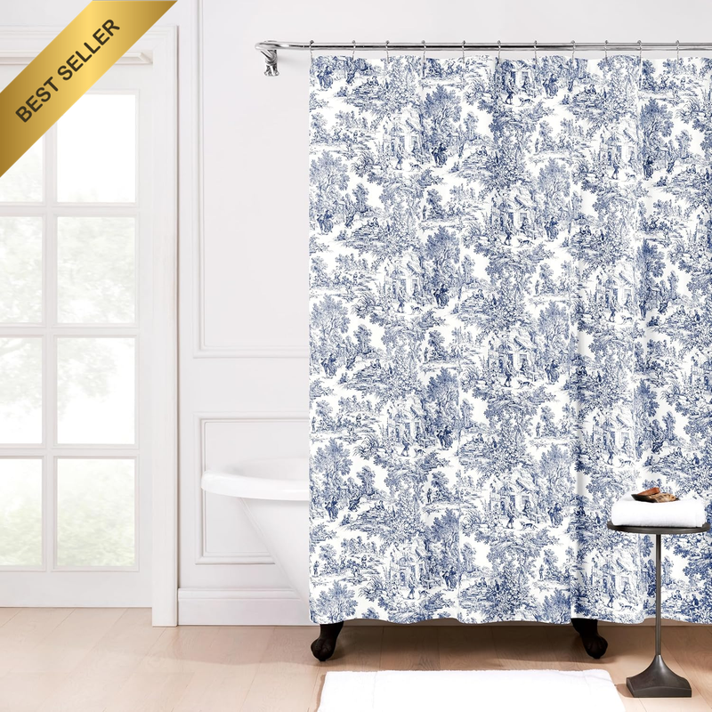 Victoria Park Toile Bathroom Shower Curtain, Blue