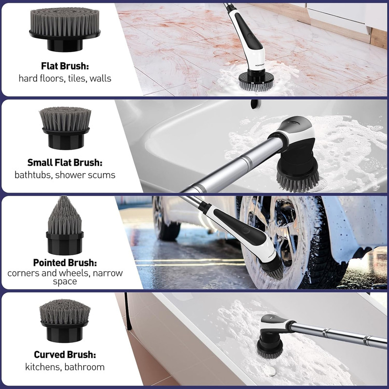Electric Spin Scrubber - [IPX8 Waterproof]  Cordless Cleaning Brush with 4 Brush