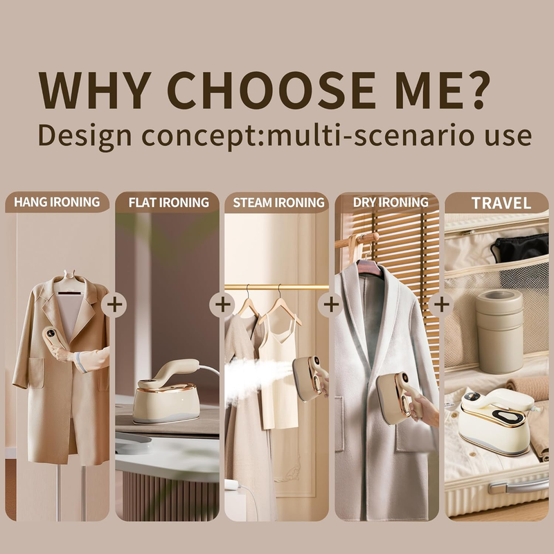 Portable Clothes Steamer 175x80mm Ceramic Glaze Panel Iron LCD 220ml Water Tank