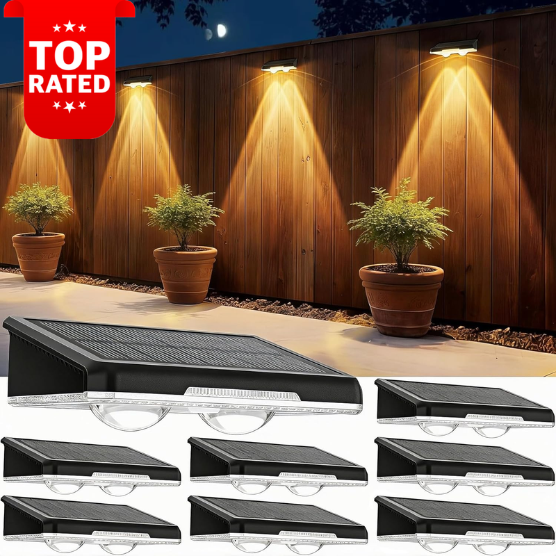Solar Fence Lights 8-Pack Waterproof Dusk to Dawn Outdoor Pathway Wall Lighting
