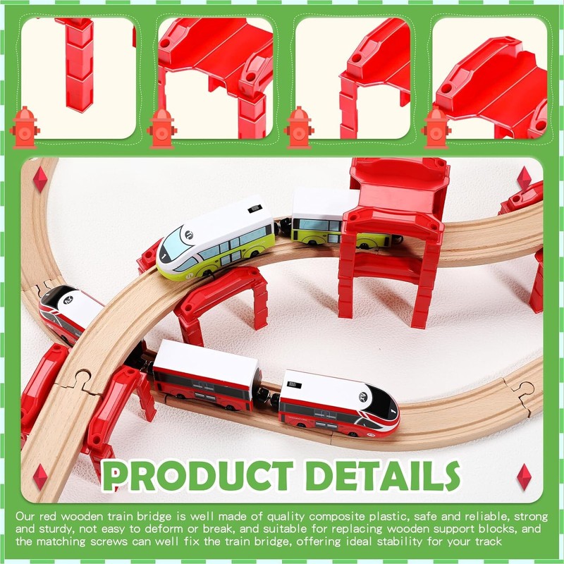 8 Pcs Wooden Train Track Riser Red Plastic Train Bridge Plastic Train Track Acce