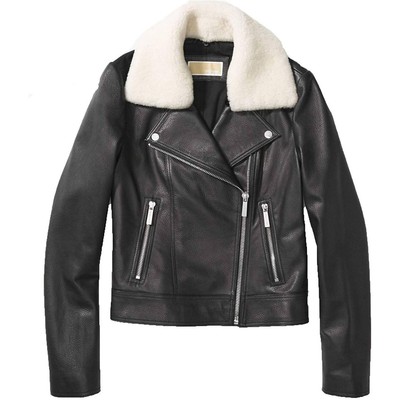 Pre-owned Michael Kors Shearling Collar Leather Jacket In Black - Size Xs