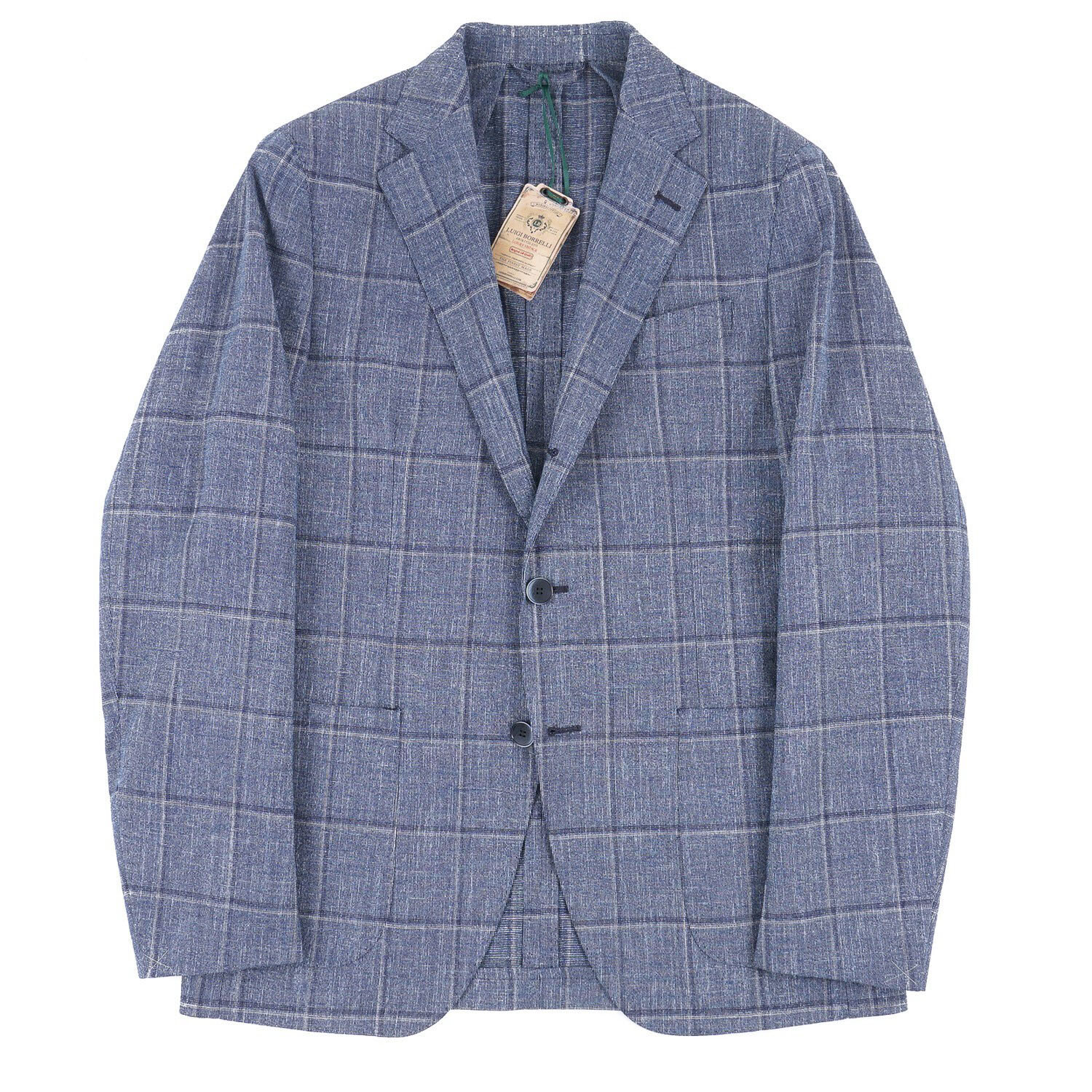 Pre-owned Borrelli Luigi  Slim-fit Slate Blue Check Woven Cotton Sport Coat 38r (eu 48)