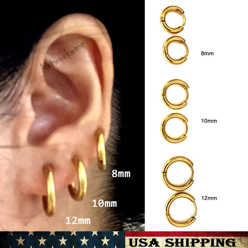 8mm/10mm/12mm Womens Mens Hoop Stainless Steel Tube Hoop Ear Ring Earrings 