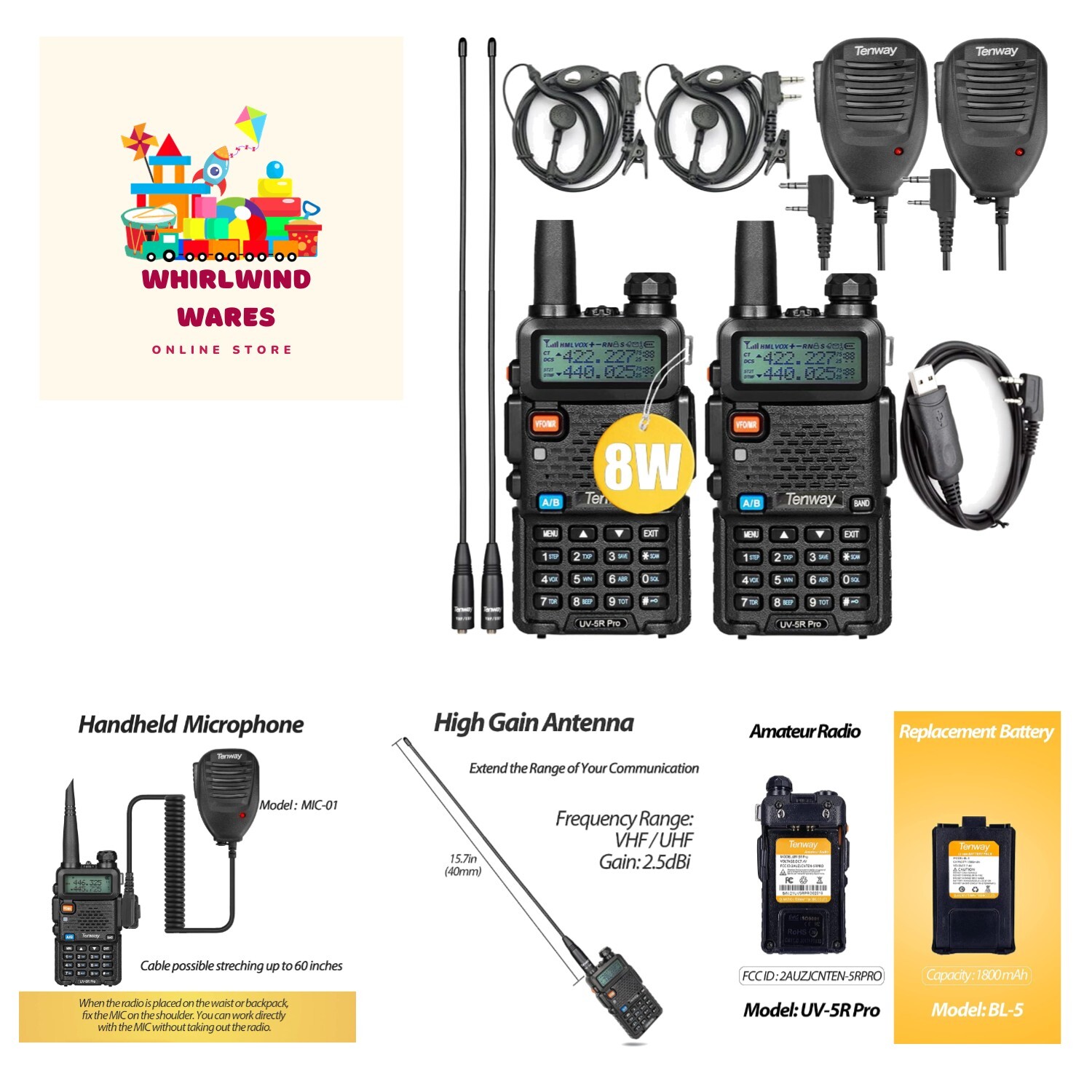 Ham Radio 8W Dual Band Two Way Radio with Handheld Speaker