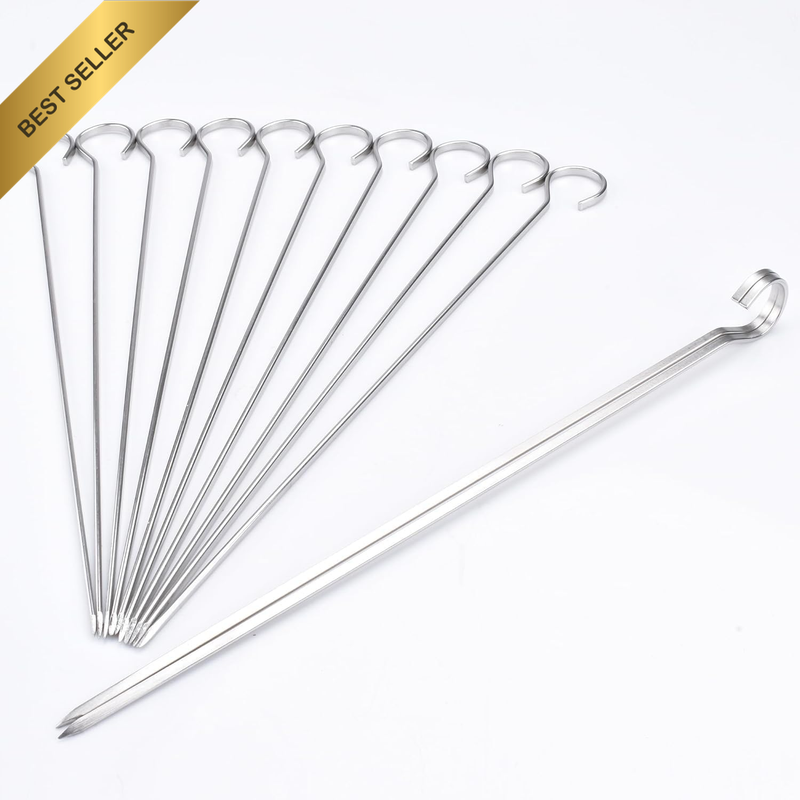 12 Pcs Flat BBQ Skewers for Grilling,10 Inch Stainless Steel Kabob Sticks, Non-S