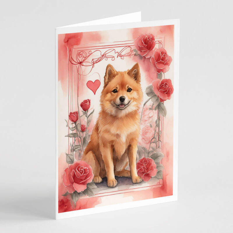 Finnish Spitz Valentine Roses Greeting Cards Envelopes Pack of 8 DAC4437GCA7P