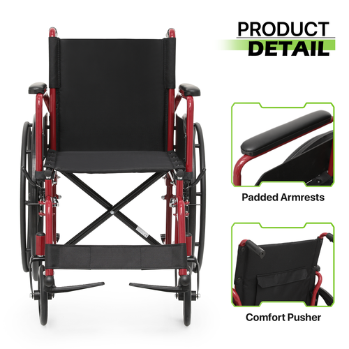 [FDA APPROVED]Folding Manual Medical Wheelchair 18*16" Seat w/Armrest & Footrest
