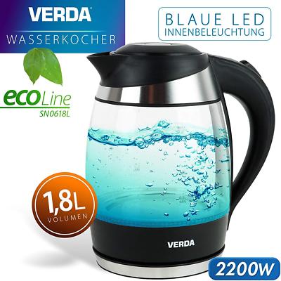 Wasserkocher 1,8L 2200W Kalkfilter LED Beleuchtung Kabelloss Glas SN0618L