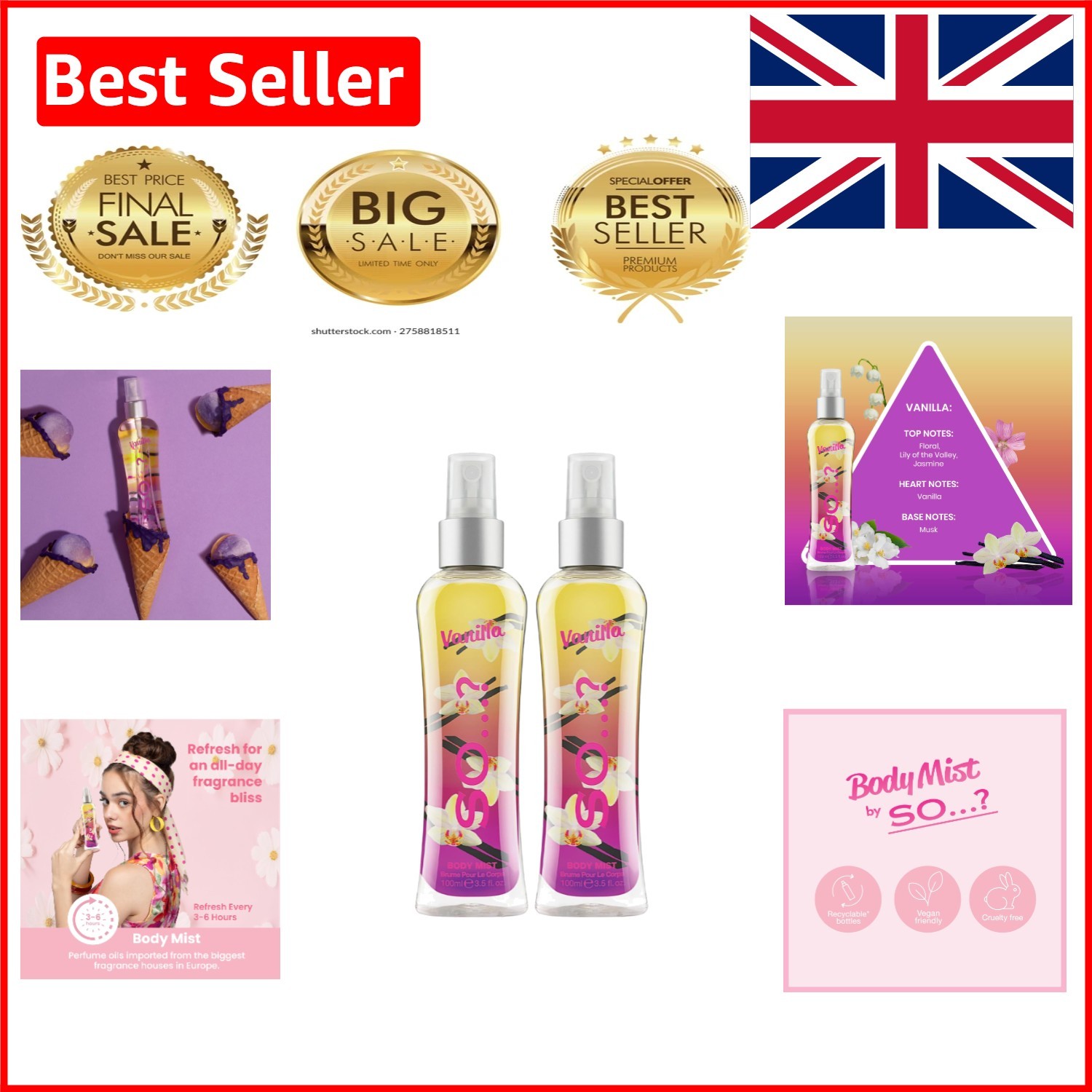 Indulge in Vanilla Bliss - Twin Pack of 100ml Body Mist,  & Cruelty-Free