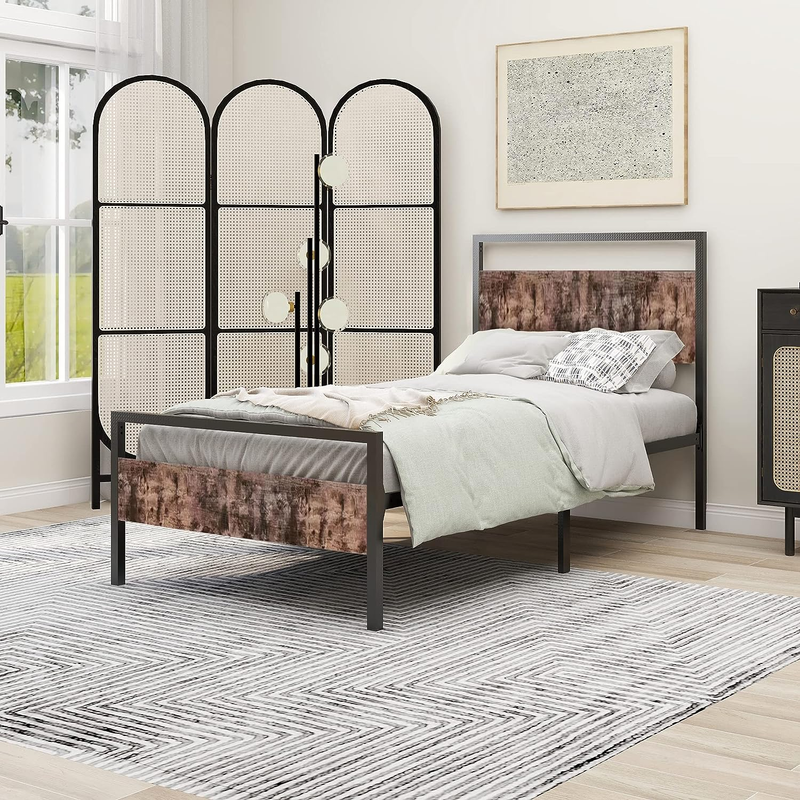 Metal Platform With Rustic Wooden Headboar