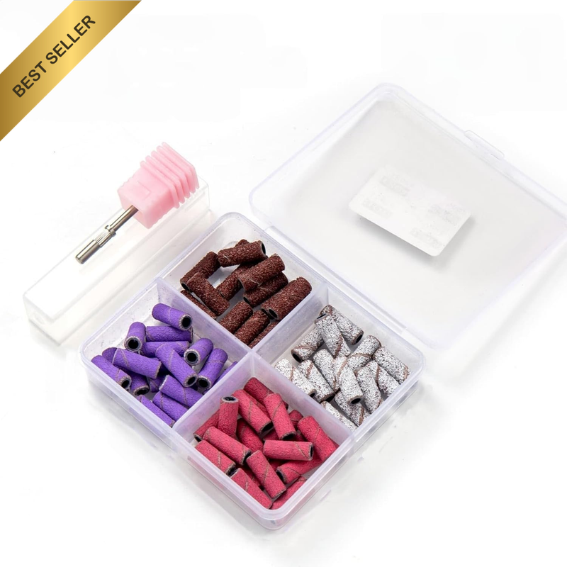 60Pcs 3Mm Mini Sanding Bands with Mandrel Nail Drill Bits 80 120 180 240 Grit fo