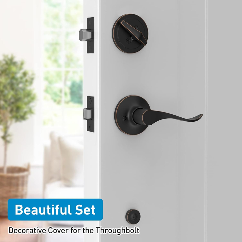 Oil Rubbed Bronze Front Door Handle Set, Single Cylinder Exterior Door Lock Set