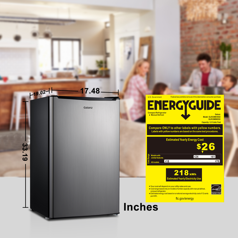 Mini Fridge Freezer Small Compact Single Door 3.3 Cu Ft Stainless Steel Look New