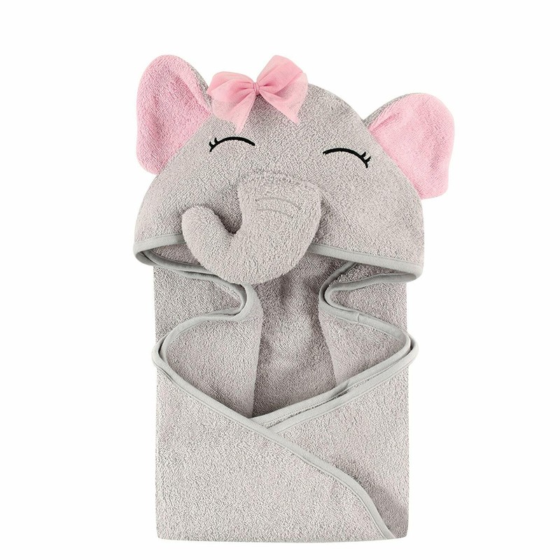 Hudson Baby Unisex Baby Animal Face Hooded Towel, Pretty Ele