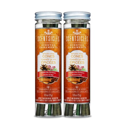Spiced Pine Cones Scented Christmas Ornaments with Hooks - 2 Bottles (12 Stic...