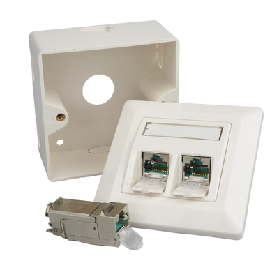 2x Cat.6A Netzwerk FX Keystone Module 2Port Einbaurahmen Aufputzgehäuse 80x80mm