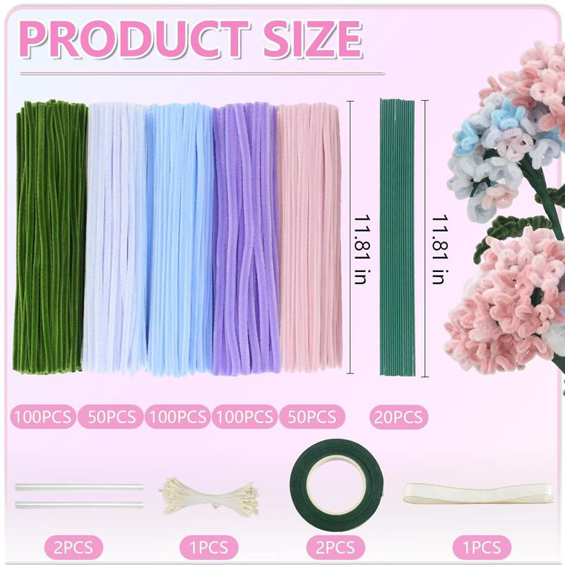 400 Pcs Pipe Cleaners Craft,5 Assorted Colors Pipe Cleaners Bulk, Chenille Stems