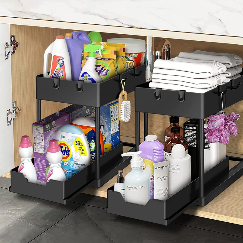 Under Sink Storage - 2 Pack under Sink Organizer - Sliding Drawer Shelf Pull Out