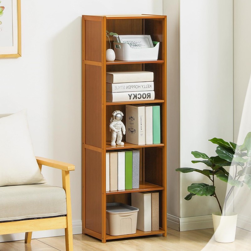 5-Tier Narrow Bookcase CDs Display Case Bookshelf for Home O