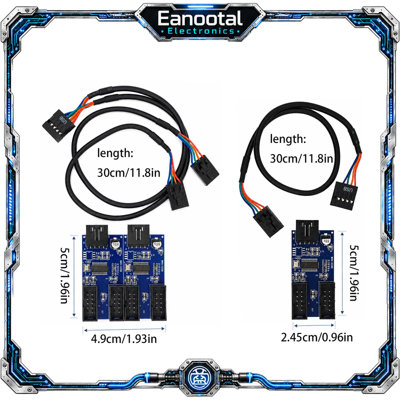 Internal USB 2.0 9 Pin Header Hub 1 to 2 1 to 4 Motherboard USB Header Splitter