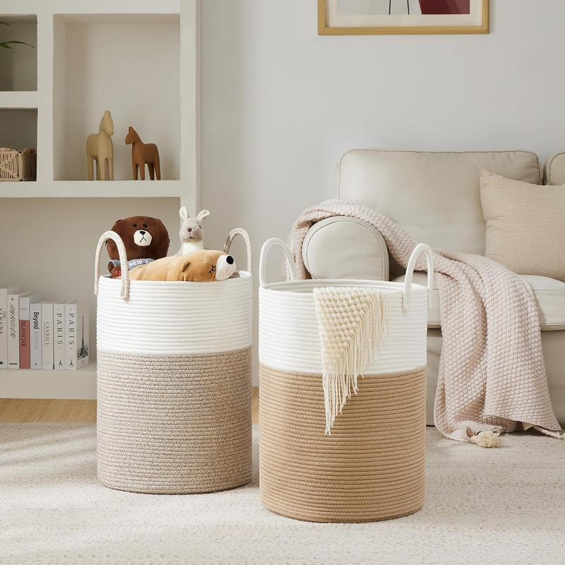 Cotton Rope Laundry Hamper by , 58L - Woven Collapsible Laundry Basket - Clothes