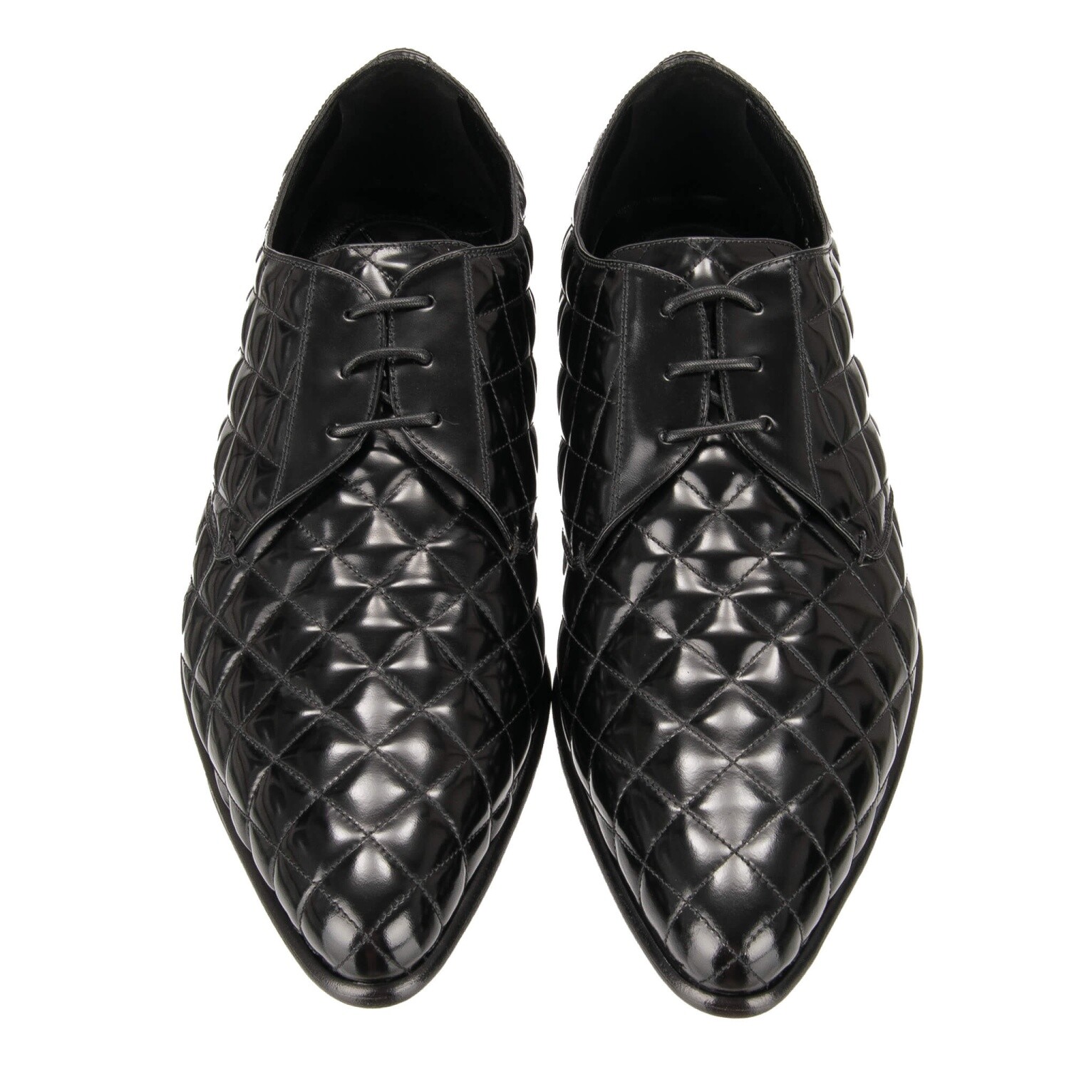 Pre-owned Dolce & Gabbana Quilted Stitched Leather Derby Shoes Copernico Black 12723